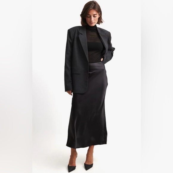 Na-kd Satin Boho Festival Rock Office Minimalist Gothic Midi Skirt Black 38 8 M - Picture 3 of 9